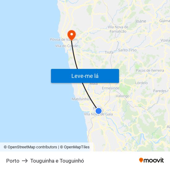 Porto to Touguinha e Touguinhó map