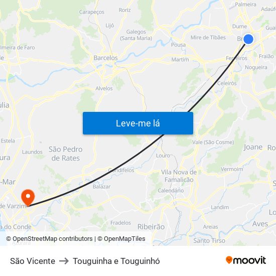 São Vicente to Touguinha e Touguinhó map