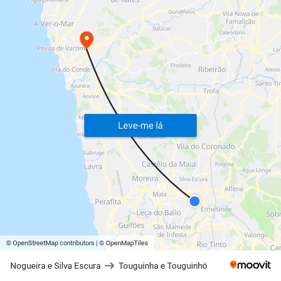 Nogueira e Silva Escura to Touguinha e Touguinhó map