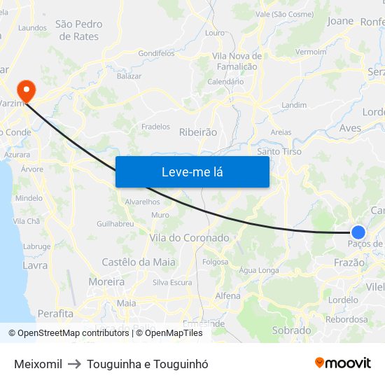 Meixomil to Touguinha e Touguinhó map