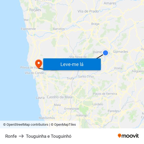 Ronfe to Touguinha e Touguinhó map