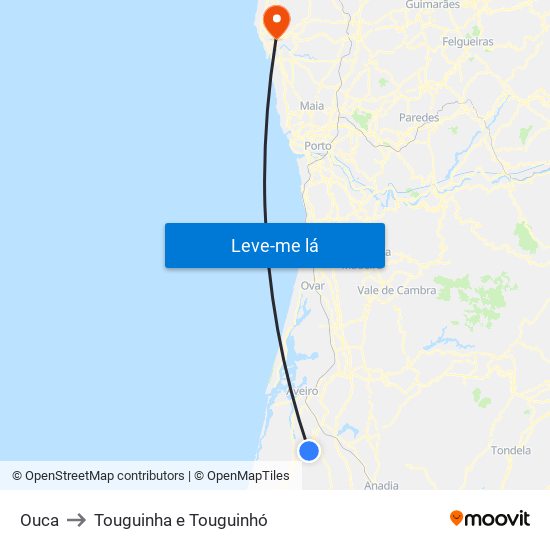 Ouca to Touguinha e Touguinhó map