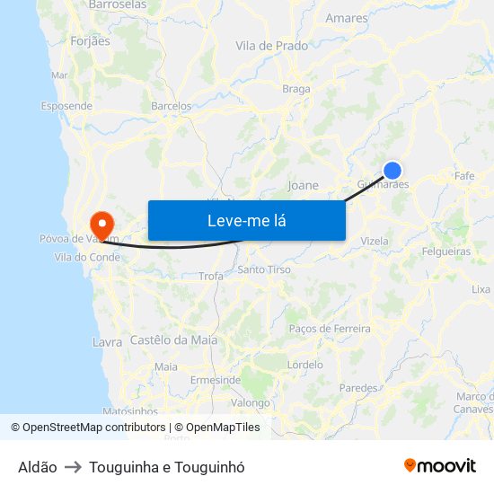 Aldão to Touguinha e Touguinhó map