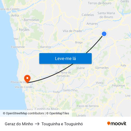 Geraz do Minho to Touguinha e Touguinhó map