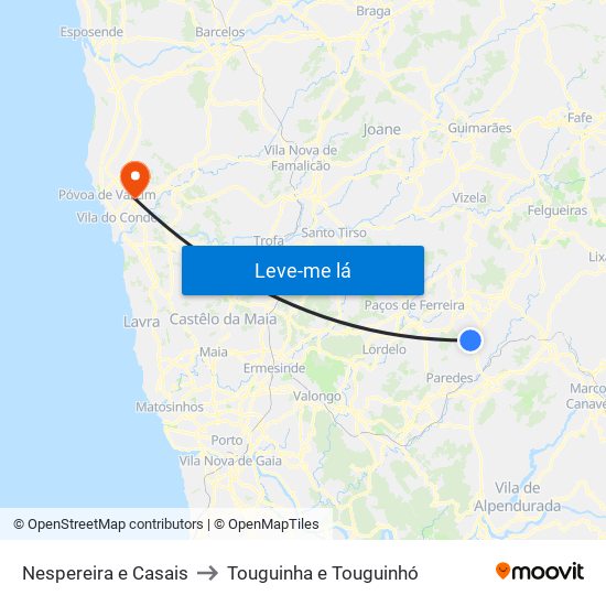 Nespereira e Casais to Touguinha e Touguinhó map