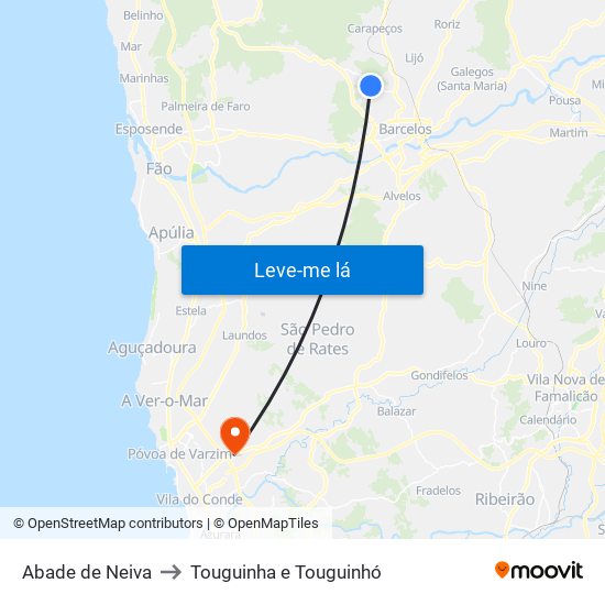 Abade de Neiva to Touguinha e Touguinhó map