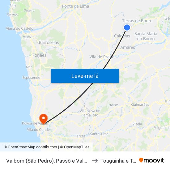 Valbom (São Pedro), Passô e Valbom (São Martinho) to Touguinha e Touguinhó map