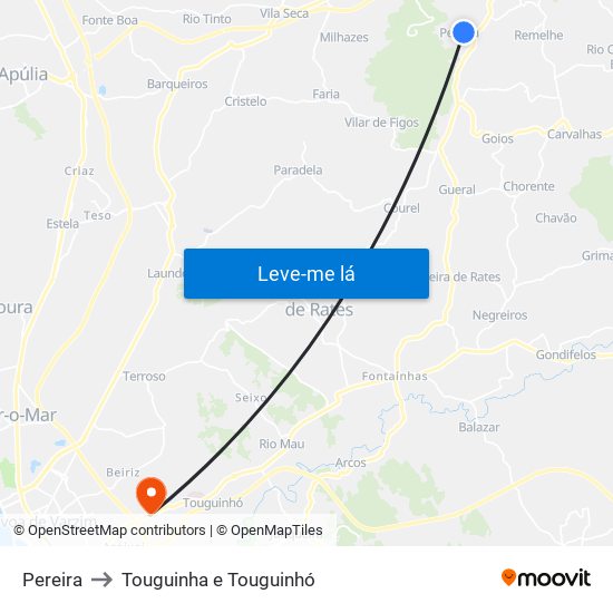Pereira to Touguinha e Touguinhó map