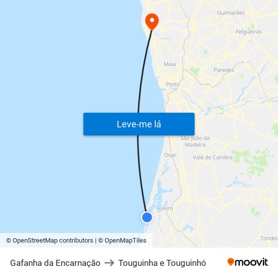 Gafanha da Encarnação to Touguinha e Touguinhó map