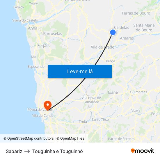 Sabariz to Touguinha e Touguinhó map