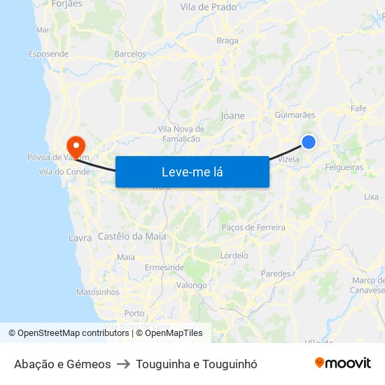 Abação e Gémeos to Touguinha e Touguinhó map