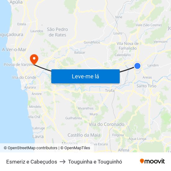 Esmeriz e Cabeçudos to Touguinha e Touguinhó map