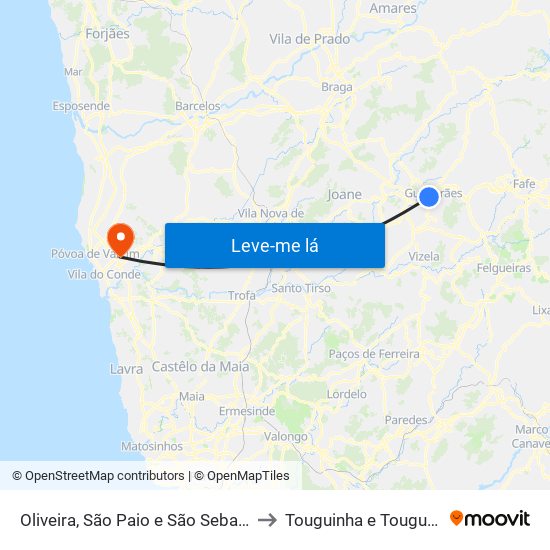 Oliveira, São Paio e São Sebastião to Touguinha e Touguinhó map