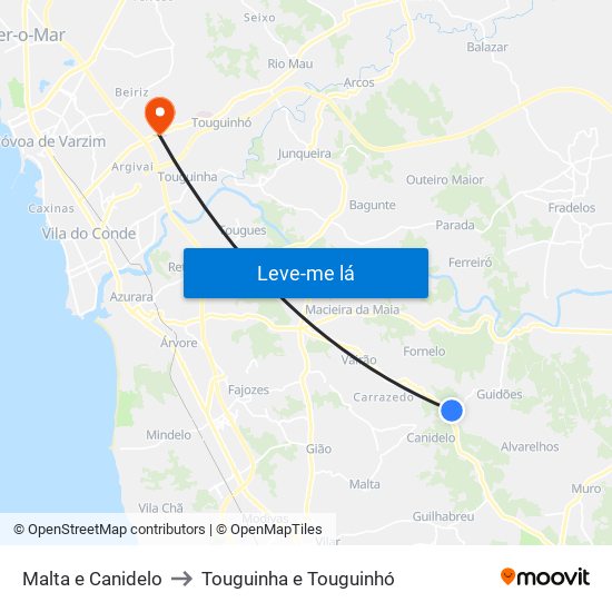 Malta e Canidelo to Touguinha e Touguinhó map