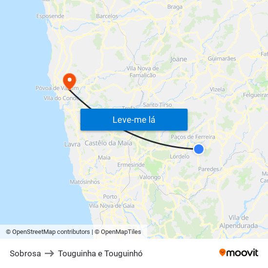 Sobrosa to Touguinha e Touguinhó map