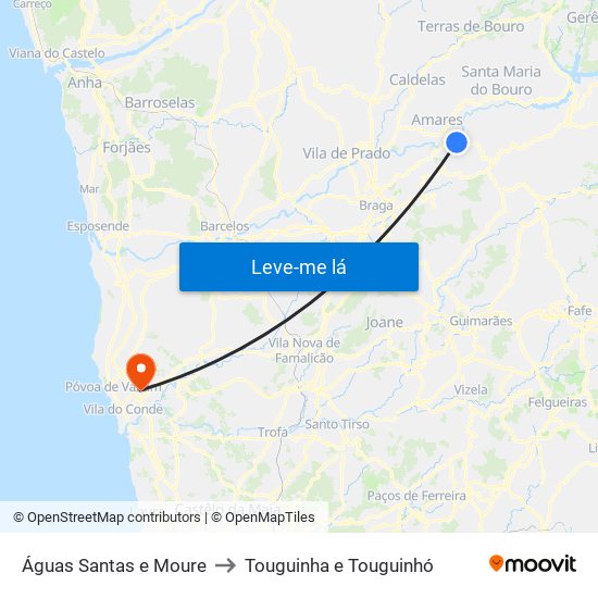 Águas Santas e Moure to Touguinha e Touguinhó map