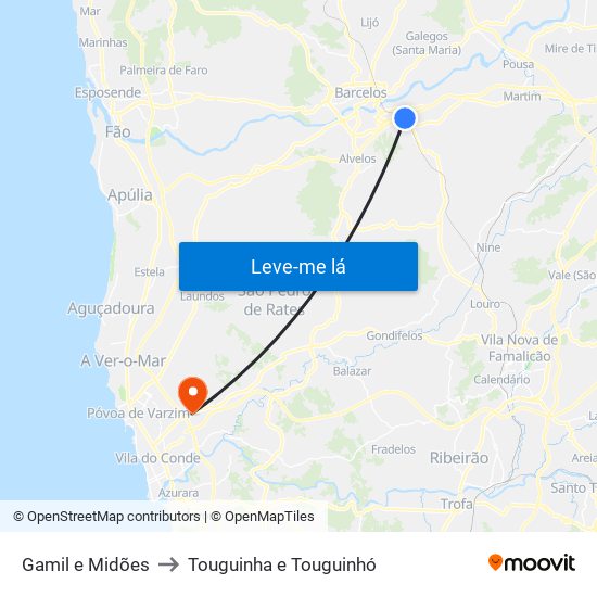 Gamil e Midões to Touguinha e Touguinhó map