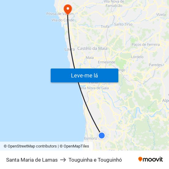 Santa Maria de Lamas to Touguinha e Touguinhó map