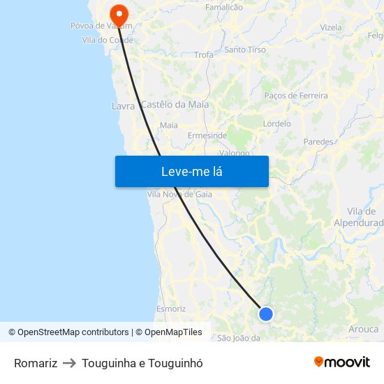 Romariz to Touguinha e Touguinhó map