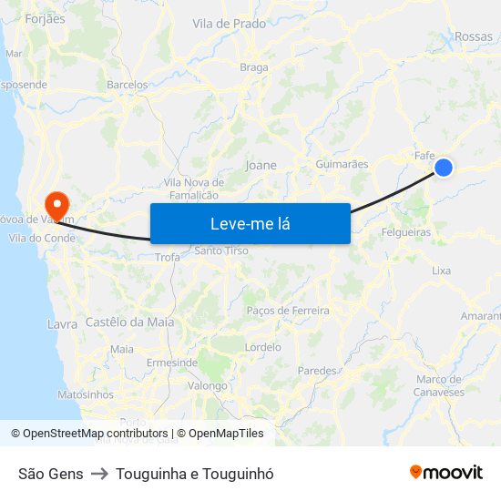 São Gens to Touguinha e Touguinhó map