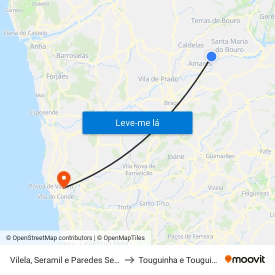 Vilela, Seramil e Paredes Secas to Touguinha e Touguinhó map