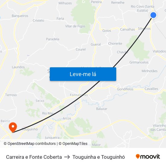 Carreira e Fonte Coberta to Touguinha e Touguinhó map