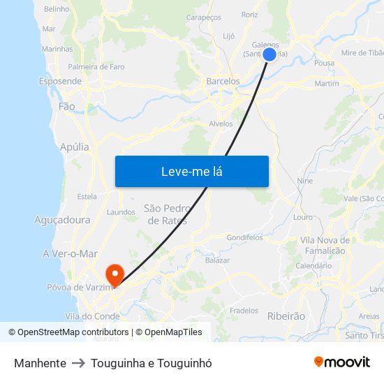 Manhente to Touguinha e Touguinhó map