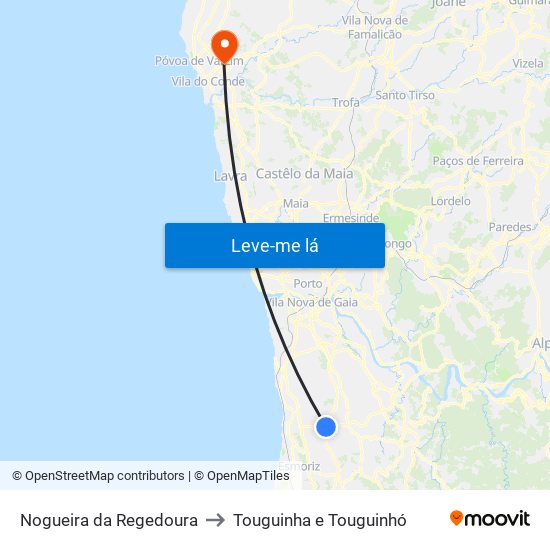 Nogueira da Regedoura to Touguinha e Touguinhó map