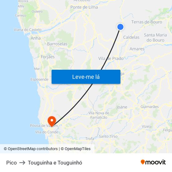 Pico to Touguinha e Touguinhó map