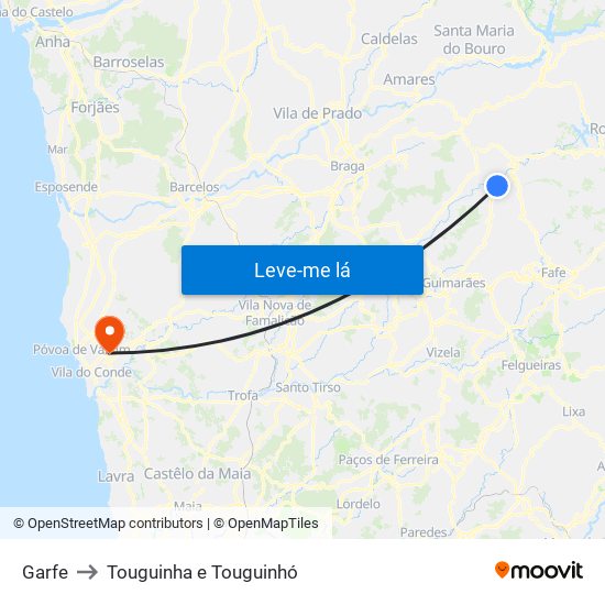 Garfe to Touguinha e Touguinhó map