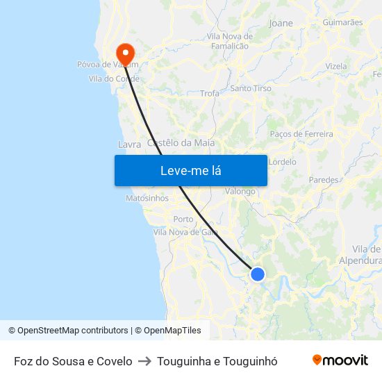 Foz do Sousa e Covelo to Touguinha e Touguinhó map