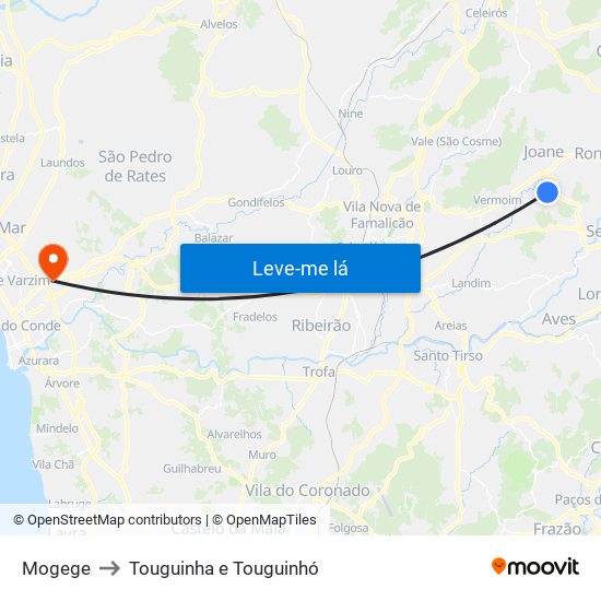 Mogege to Touguinha e Touguinhó map