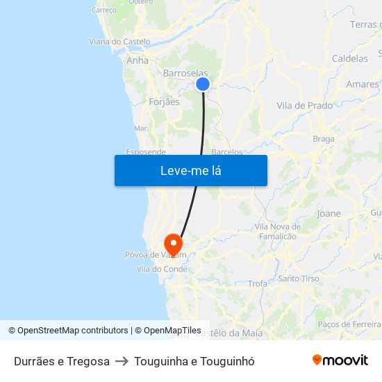 Durrães e Tregosa to Touguinha e Touguinhó map
