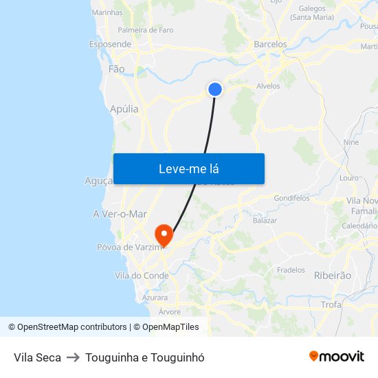 Vila Seca to Touguinha e Touguinhó map