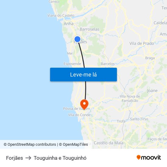 Forjães to Touguinha e Touguinhó map