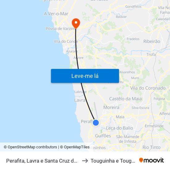 Perafita, Lavra e Santa Cruz do Bispo to Touguinha e Touguinhó map