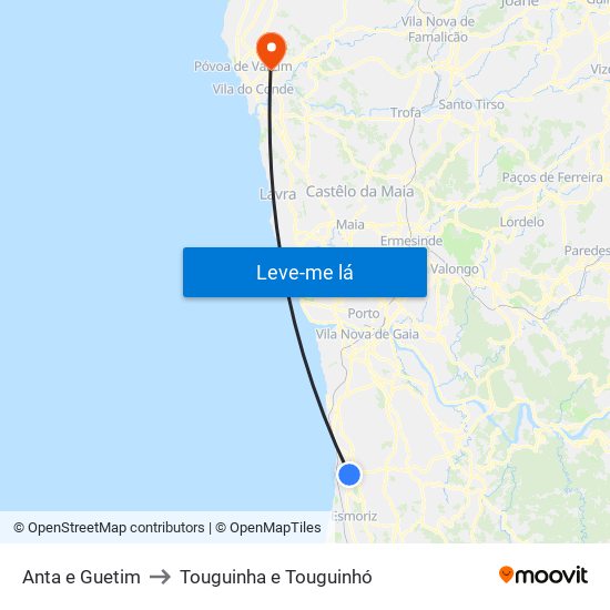 Anta e Guetim to Touguinha e Touguinhó map