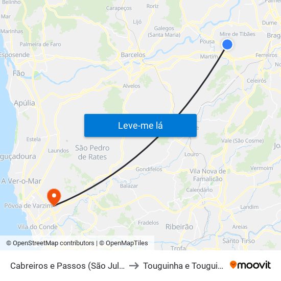 Cabreiros e Passos (São Julião) to Touguinha e Touguinhó map