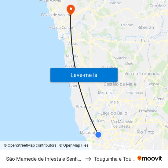 São Mamede de Infesta e Senhora da Hora to Touguinha e Touguinhó map