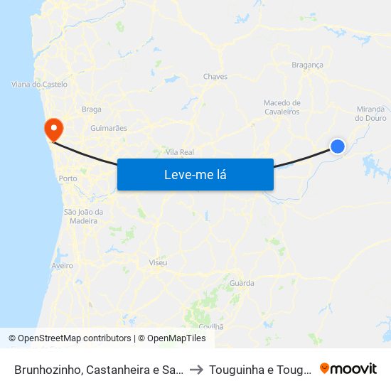 Brunhozinho, Castanheira e Sanhoane to Touguinha e Touguinhó map