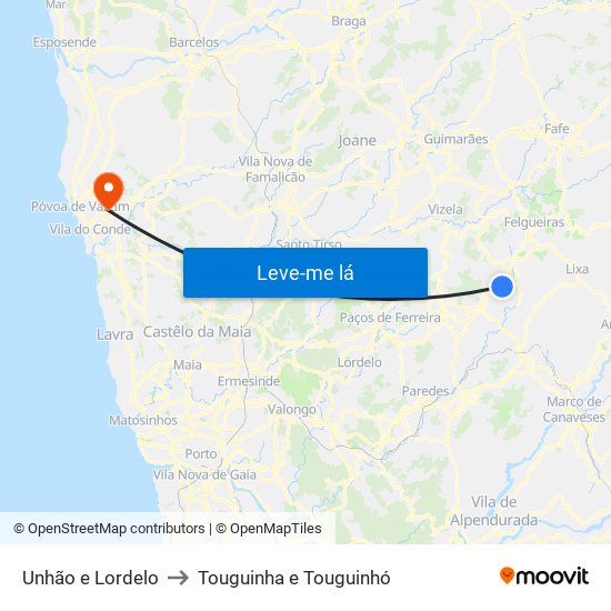 Unhão e Lordelo to Touguinha e Touguinhó map