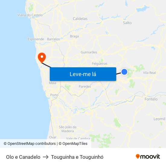 Olo e Canadelo to Touguinha e Touguinhó map