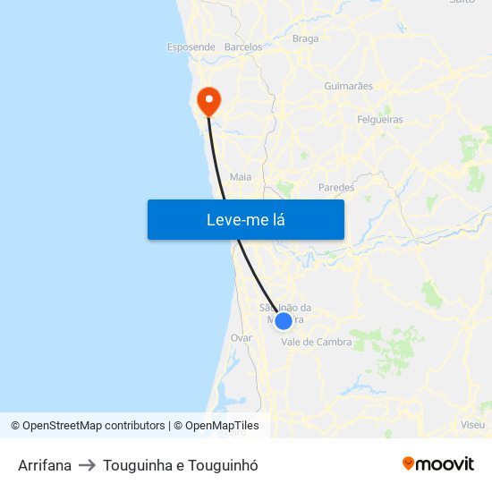 Arrifana to Touguinha e Touguinhó map