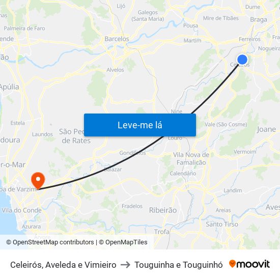 Celeirós, Aveleda e Vimieiro to Touguinha e Touguinhó map