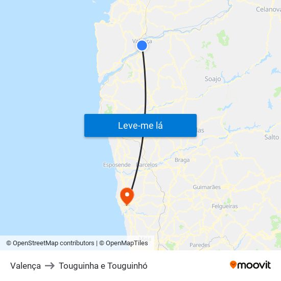 Valença to Touguinha e Touguinhó map