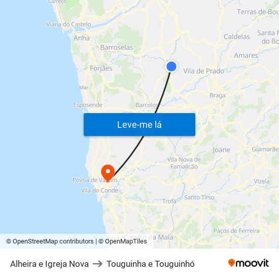 Alheira e Igreja Nova to Touguinha e Touguinhó map