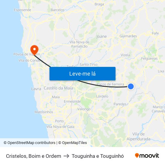 Cristelos, Boim e Ordem to Touguinha e Touguinhó map