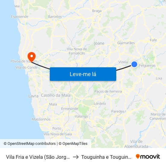 Vila Fria e Vizela (São Jorge) to Touguinha e Touguinhó map