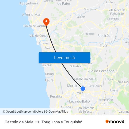 Castêlo da Maia to Touguinha e Touguinhó map