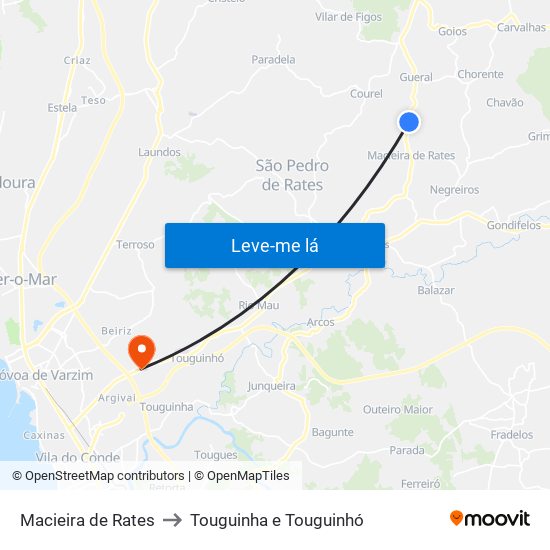 Macieira de Rates to Touguinha e Touguinhó map